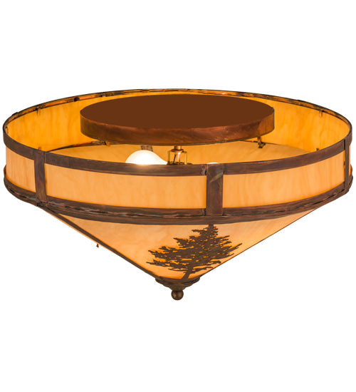 Meyda Lighting Tamarack 20" 2-Light Hammered Vintage Copper Flush Mount Light With Tawnyrock Idalight Shade Glass