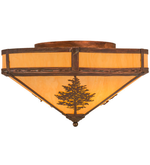 Meyda Lighting Tamarack 20" 2-Light Hammered Vintage Copper Flush Mount Light With Tawnyrock Idalight Shade Glass