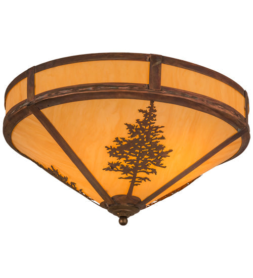 Meyda Lighting Tamarack 20" 2-Light Hammered Vintage Copper Flush Mount Light With Tawnyrock Idalight Shade Glass