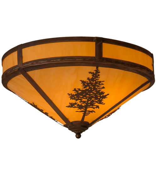 Meyda Lighting Tamarack 20" 2-Light Hammered Vintage Copper Flush Mount Light With Tawnyrock Idalight Shade Glass