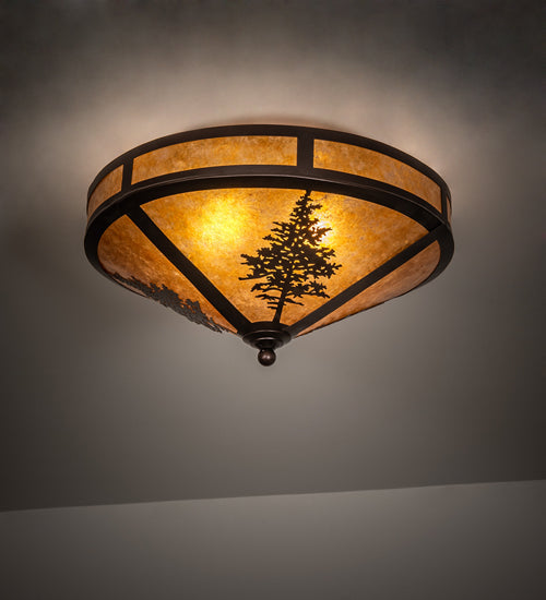 Meyda Lighting Tamarack 20" 2-Light Mahogany Bronze Flush Mount Light With Amber Mica Shade Glass