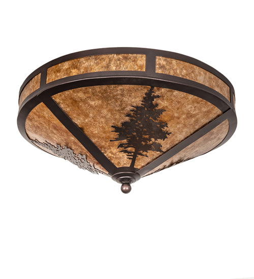 Meyda Lighting Tamarack 20" 2-Light Mahogany Bronze Flush Mount Light With Amber Mica Shade Glass