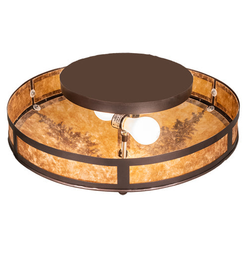 Meyda Lighting Tamarack 20" 2-Light Mahogany Bronze Flush Mount Light With Amber Mica Shade Glass