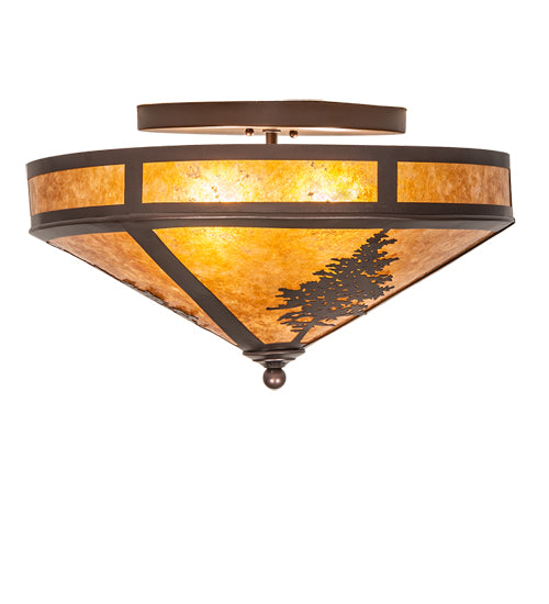 Meyda Lighting Tamarack 20" 2-Light Mahogany Bronze Flush Mount Light With Amber Mica Shade Glass