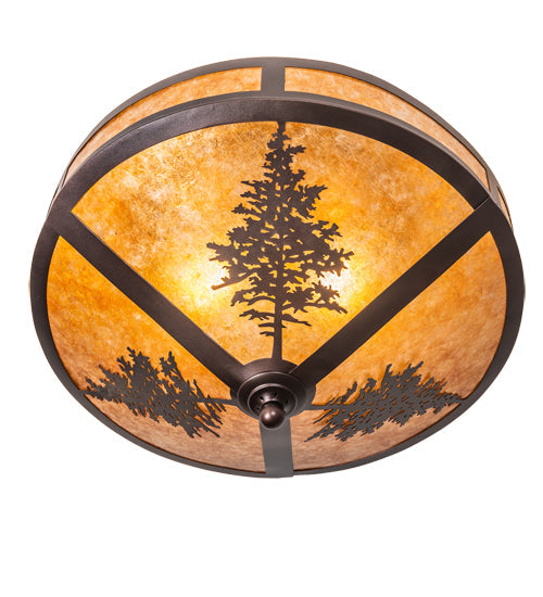 Meyda Lighting Tamarack 20" 2-Light Mahogany Bronze Flush Mount Light With Amber Mica Shade Glass