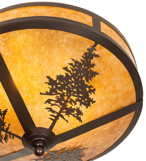 Meyda Lighting Tamarack 20" 2-Light Mahogany Bronze Flush Mount Light With Amber Mica Shade Glass
