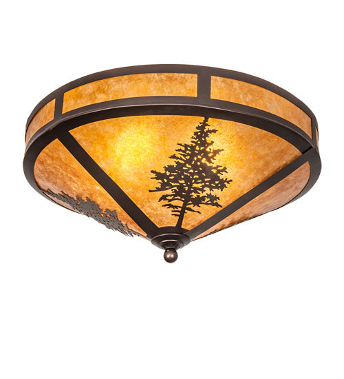 Meyda Lighting Tamarack 20" 2-Light Mahogany Bronze Flush Mount Light With Amber Mica Shade Glass