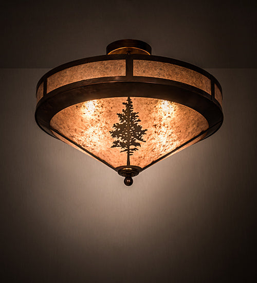 Meyda Lighting Tamarack 20" 4-Light Vintage Copper Flush Mount Light With Silver Mica Shade Glass