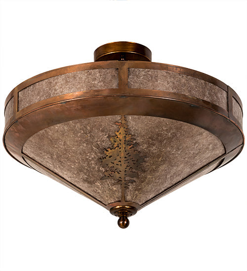 Meyda Lighting Tamarack 20" 4-Light Vintage Copper Flush Mount Light With Silver Mica Shade Glass