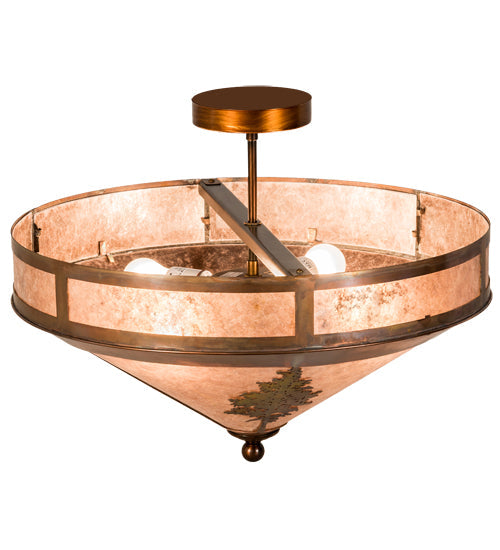 Meyda Lighting Tamarack 20" 4-Light Vintage Copper Flush Mount Light With Silver Mica Shade Glass