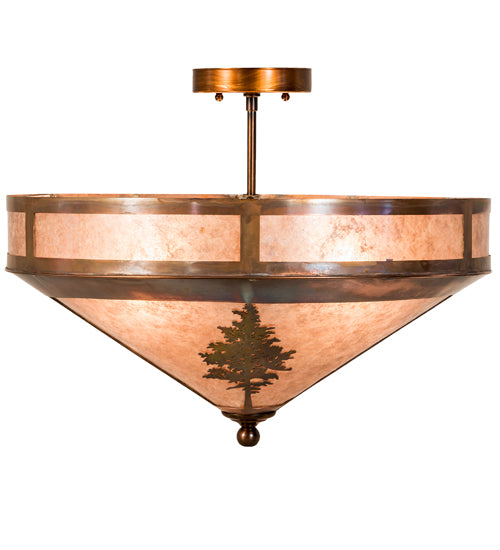 Meyda Lighting Tamarack 20" 4-Light Vintage Copper Flush Mount Light With Silver Mica Shade Glass