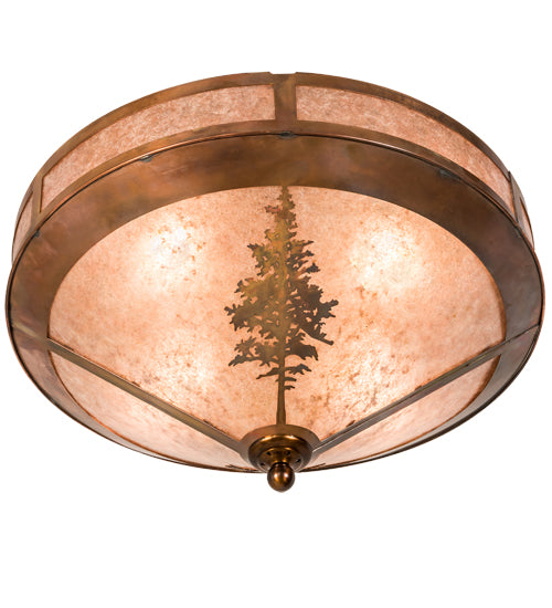 Meyda Lighting Tamarack 20" 4-Light Vintage Copper Flush Mount Light With Silver Mica Shade Glass
