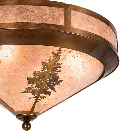 Meyda Lighting Tamarack 20" 4-Light Vintage Copper Flush Mount Light With Silver Mica Shade Glass