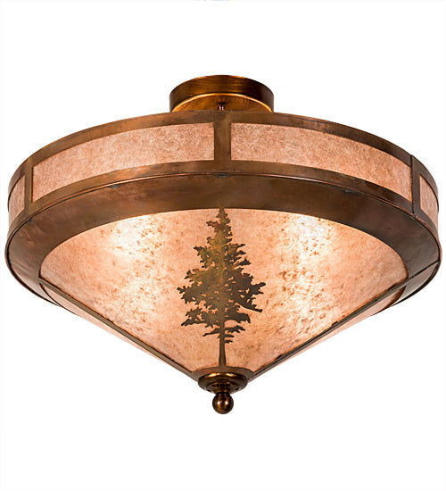 Meyda Lighting Tamarack 20" 4-Light Vintage Copper Flush Mount Light With Silver Mica Shade Glass