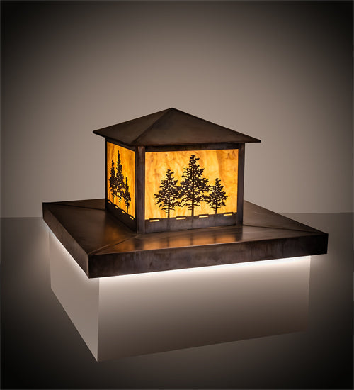 Meyda Lighting Tamarack 42"Sq 2-Light Vintage Copper Outdoor Pier Mount Light With Beige Travertine Idalight Shade