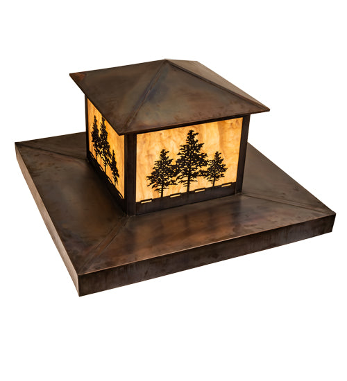 Meyda Lighting Tamarack 42"Sq 2-Light Vintage Copper Outdoor Pier Mount Light With Beige Travertine Idalight Shade