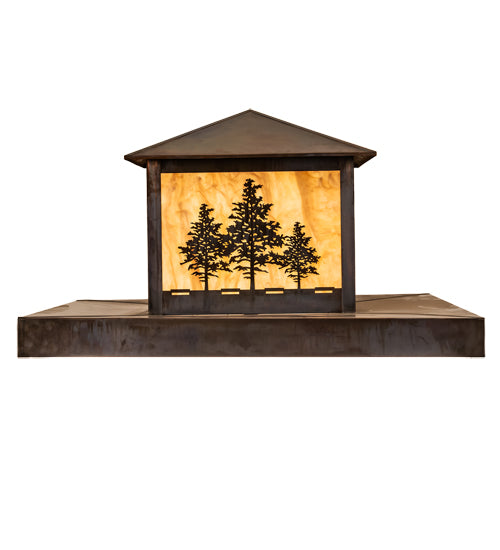 Meyda Lighting Tamarack 42"Sq 2-Light Vintage Copper Outdoor Pier Mount Light With Beige Travertine Idalight Shade