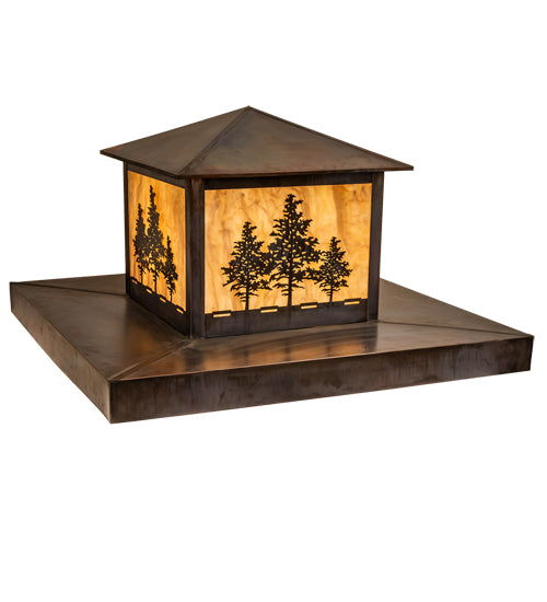 Meyda Lighting Tamarack 42"Sq 2-Light Vintage Copper Outdoor Pier Mount Light With Beige Travertine Idalight Shade