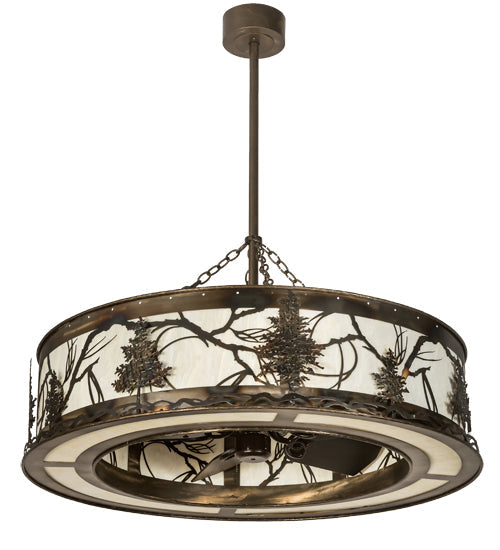Meyda Lighting Tamarack 44" 16-Light Dark Burnished Antique Copper Chandelier With Creme Carrare Acrylic Shade and Fan