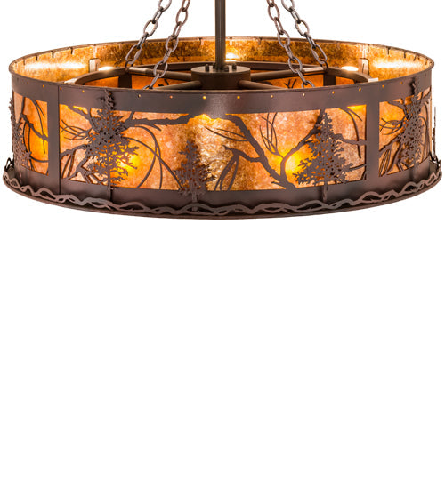 Meyda Lighting Tamarack 44" 16-Light Rust & Wrought Iron Chandelier With Amber Mica Shade Glass and Fan