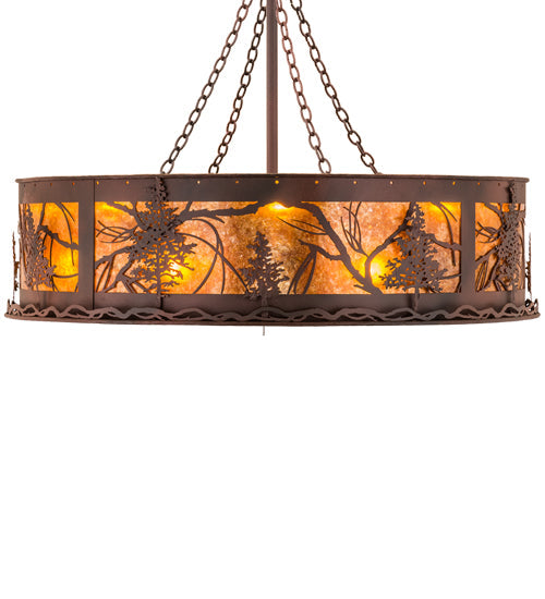 Meyda Lighting Tamarack 44" 16-Light Rust & Wrought Iron Chandelier With Amber Mica Shade Glass and Fan