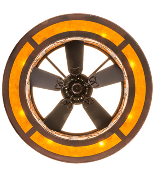 Meyda Lighting Tamarack 44" 16-Light Rust & Wrought Iron Chandelier With Amber Mica Shade Glass and Fan