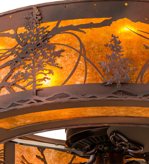 Meyda Lighting Tamarack 44" 16-Light Rust & Wrought Iron Chandelier With Amber Mica Shade Glass and Fan