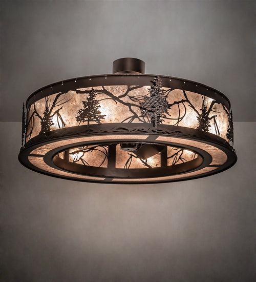Meyda Lighting Tamarack 45" 16-Light Mahogany Bronze Chandelier With Silver Mica Shade Glass and Fan