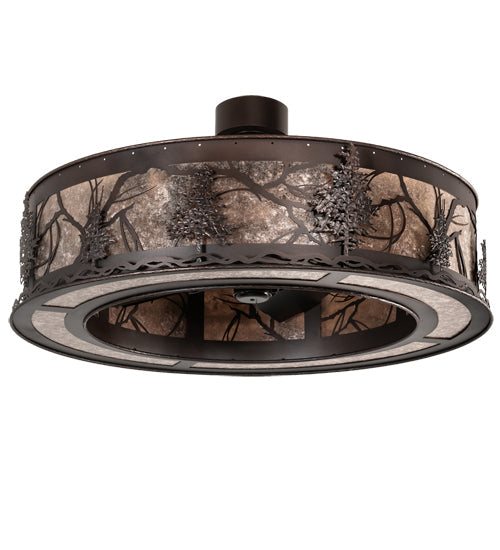 Meyda Lighting Tamarack 45" 16-Light Mahogany Bronze Chandelier With Silver Mica Shade Glass and Fan