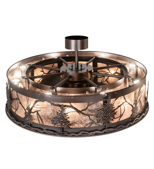 Meyda Lighting Tamarack 45" 16-Light Mahogany Bronze Chandelier With Silver Mica Shade Glass and Fan