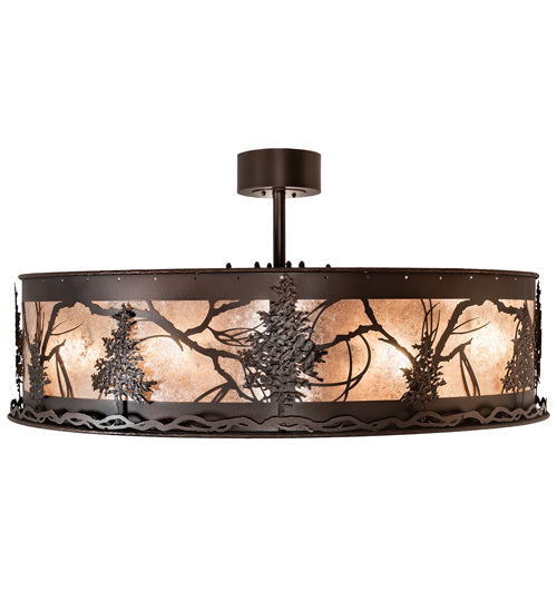 Meyda Lighting Tamarack 45" 16-Light Mahogany Bronze Chandelier With Silver Mica Shade Glass and Fan