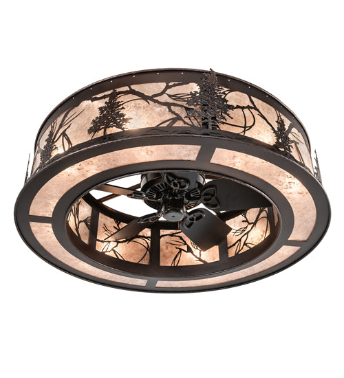 Meyda Lighting Tamarack 45" 16-Light Mahogany Bronze Chandelier With Silver Mica Shade Glass and Fan