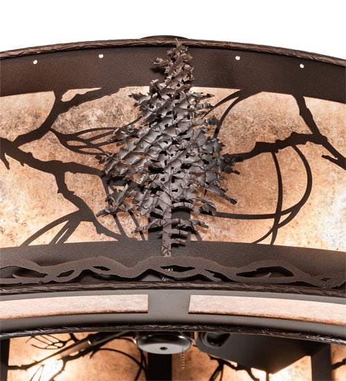 Meyda Lighting Tamarack 45" 16-Light Mahogany Bronze Chandelier With Silver Mica Shade Glass and Fan