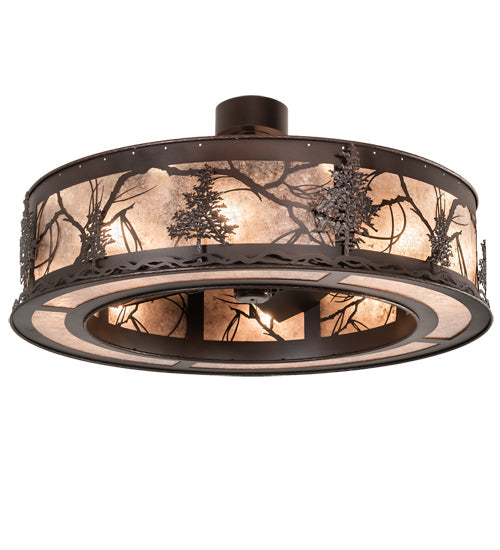 Meyda Lighting Tamarack 45" 16-Light Mahogany Bronze Chandelier With Silver Mica Shade Glass and Fan