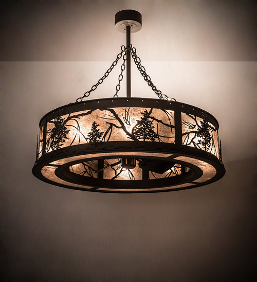 Meyda Lighting Tamarack 45" 16-Light Oil Rubbed Bronze Chandelier With Silver Mica Shade Glass and Fan