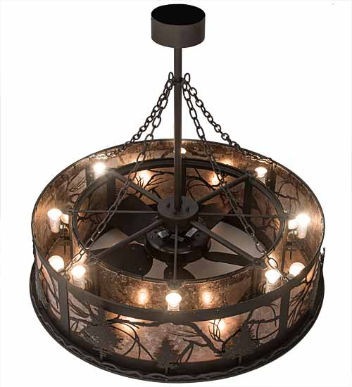 Meyda Lighting Tamarack 45" 16-Light Oil Rubbed Bronze Chandelier With Silver Mica Shade Glass and Fan