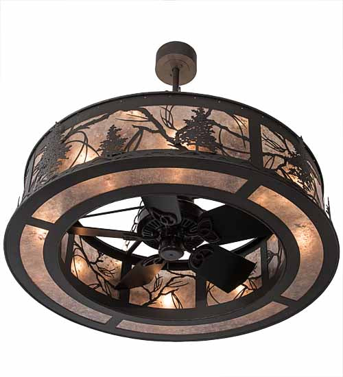 Meyda Lighting Tamarack 45" 16-Light Oil Rubbed Bronze Chandelier With Silver Mica Shade Glass and Fan