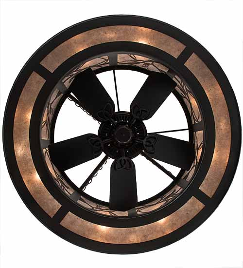 Meyda Lighting Tamarack 45" 16-Light Oil Rubbed Bronze Chandelier With Silver Mica Shade Glass and Fan