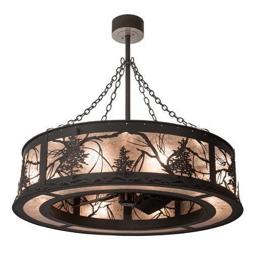 Meyda Lighting Tamarack 45" 16-Light Oil Rubbed Bronze Chandelier With Silver Mica Shade Glass and Fan