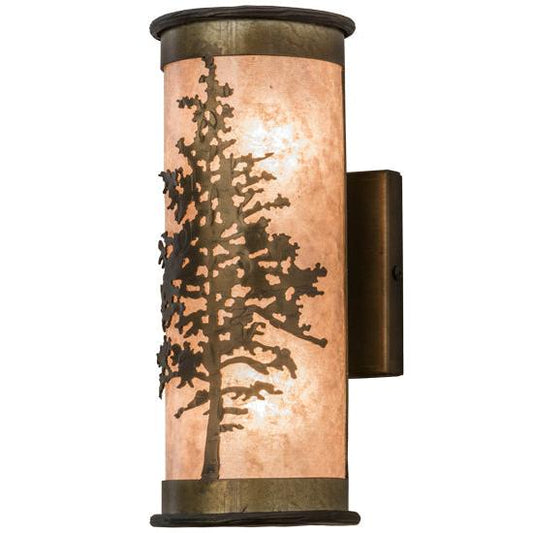 Meyda Lighting Tamarack 5" 2-Light Antique Copper Wall Sconce With Silver Mica Shade Glass