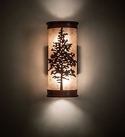 Meyda Lighting Tamarack 5" 2-Light Rust Wall Sconce With Silver Mica Shade Glass