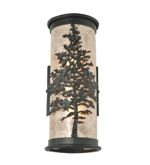Meyda Lighting Tamarack 5" 2-Light Textured Black Wall Sconce With Silver Mica Shade Glass