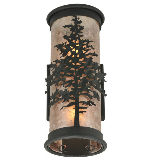 Meyda Lighting Tamarack 5" 2-Light Textured Black Wall Sconce With Silver Mica Shade Glass