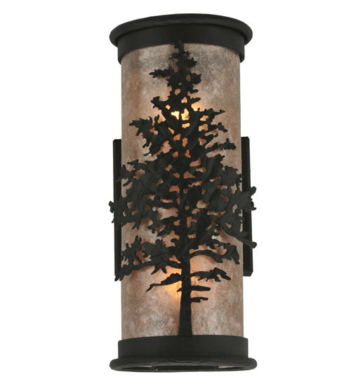 Meyda Lighting Tamarack 5" 2-Light Textured Black Wall Sconce With Silver Mica Shade Glass