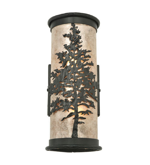 Meyda Lighting Tamarack 5" 2-Light Textured Black Wall Sconce With Silver Mica Shade Glass