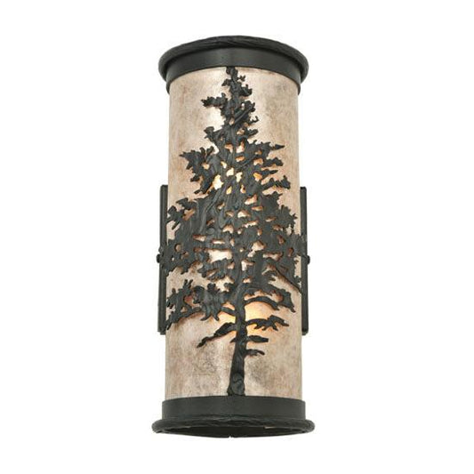 Meyda Lighting Tamarack 5" 2-Light Textured Black Wall Sconce With Silver Mica Shade Glass