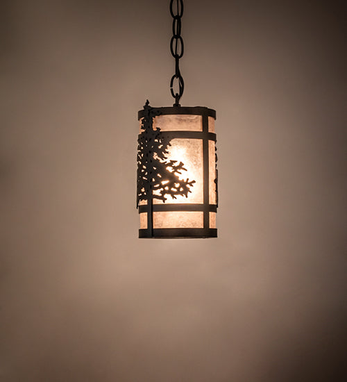 Meyda Lighting Tamarack 5" Textured Black Pendant Light With Silver Mica Shade Glass