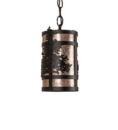 Meyda Lighting Tamarack 5" Textured Black Pendant Light With Silver Mica Shade Glass