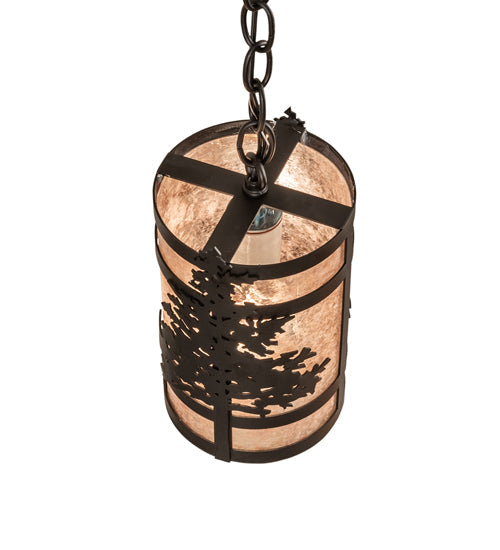 Meyda Lighting Tamarack 5" Textured Black Pendant Light With Silver Mica Shade Glass