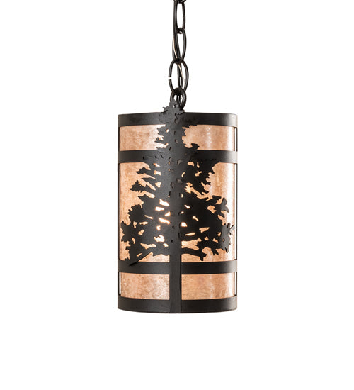 Meyda Lighting Tamarack 5" Textured Black Pendant Light With Silver Mica Shade Glass